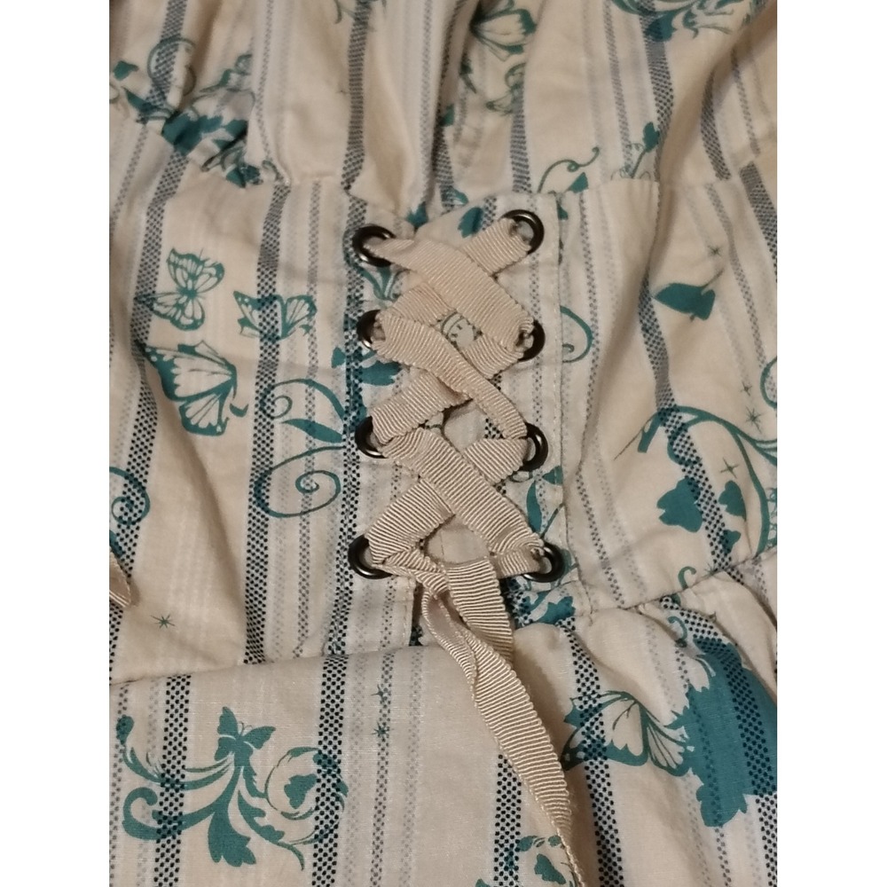 Disney Cinderella Blue Teal Floral Striped‎ Lace Up Babydoll Dress Size 24 - Picture 4 of 9